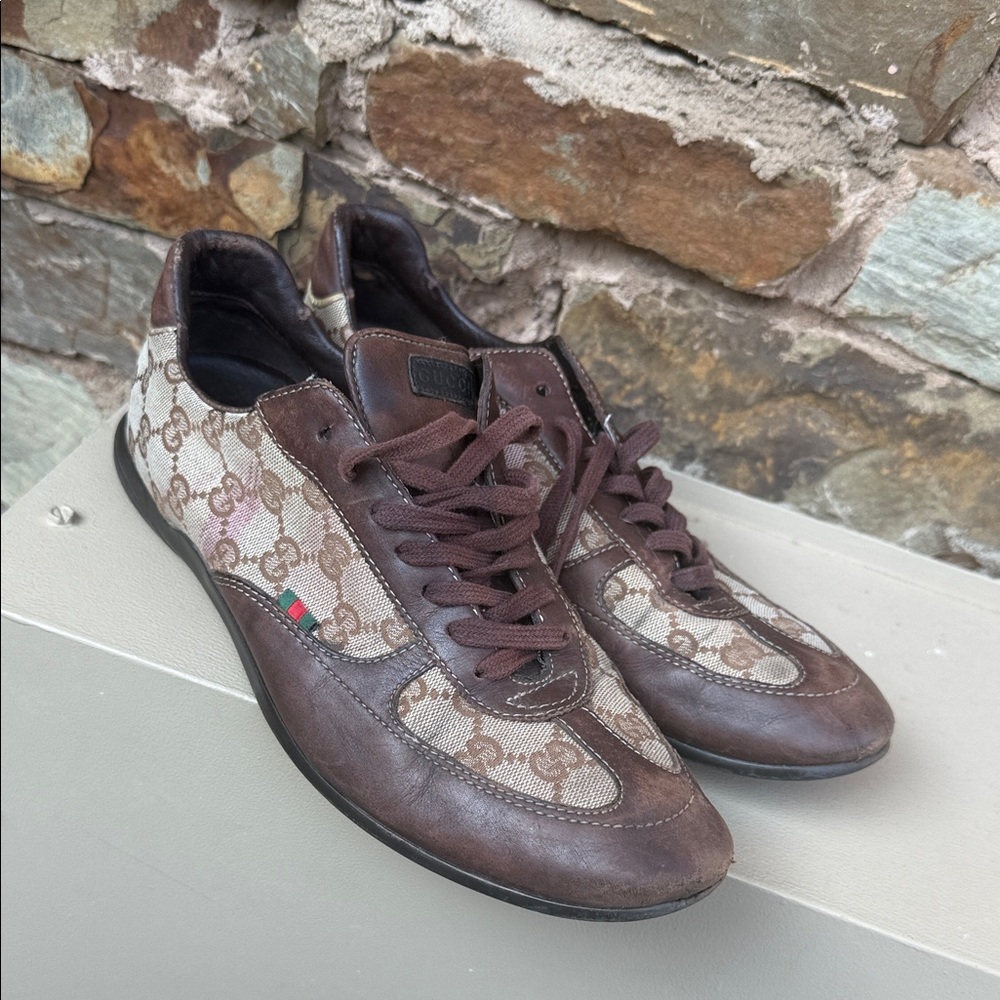 Gucci Brown and Beige Patterned Sneakers